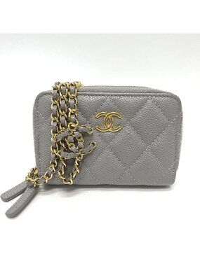 Chanel Shoulder Bag Quilted Caviar Leather Gray